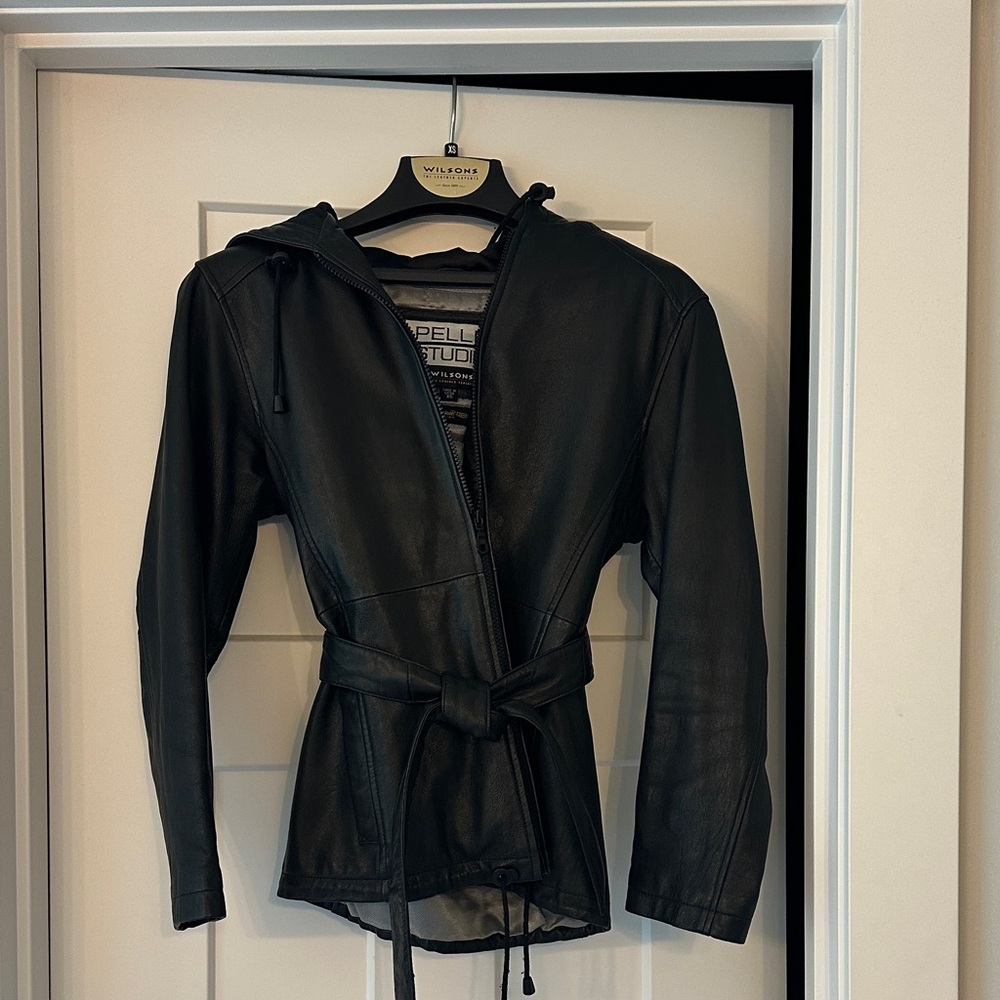 Vintage Vera Pelle Black Leather Jacket with Hood